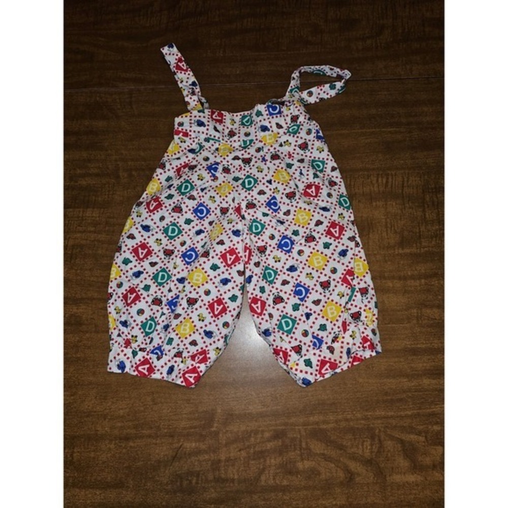 Vtg 80s Romper Overalls 18-24 Months 2T Panda Cars Ducks ABC Homemade OOAK F40